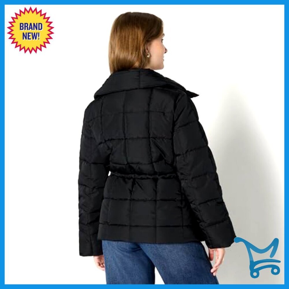 Oversized Square Quilted Puffer Jacket Adjustable Waist Y2K Chic Minimal Warm - Picture 3 of 7